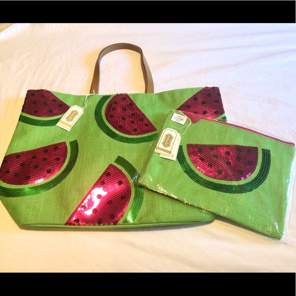 Sequined Watermelon Jute Tote and Pouch